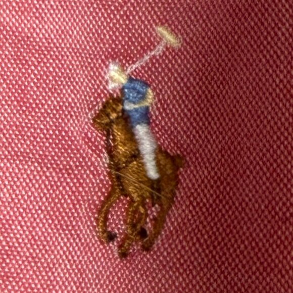 Ralph Lauren Long Sleeve Button Down Chambray Oxford Red Flesh Colored Pony Sz L - Picture 3 of 9